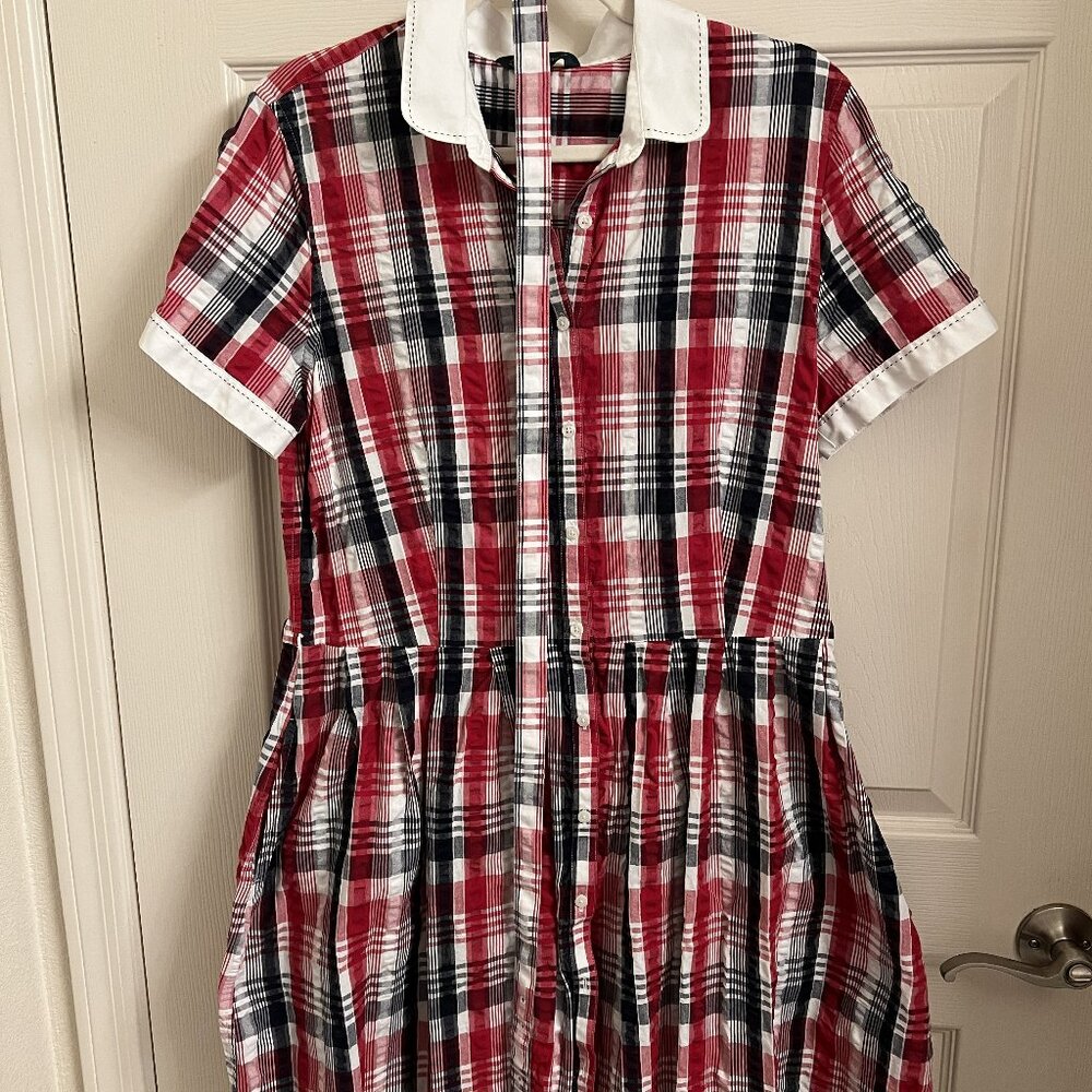 Brooks Brothers Red Plaid Shirt Dress White Collar Size 12